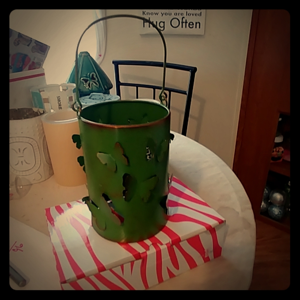 Retired Pink Zebra Green Metal Butterfly Shade ×2